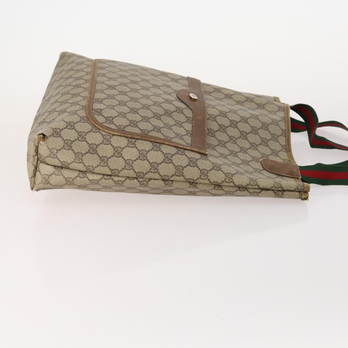 GUCCI GG Supreme Web Sherry Line Tote Bag PVC 4 Set Beige Brown Auth 178835