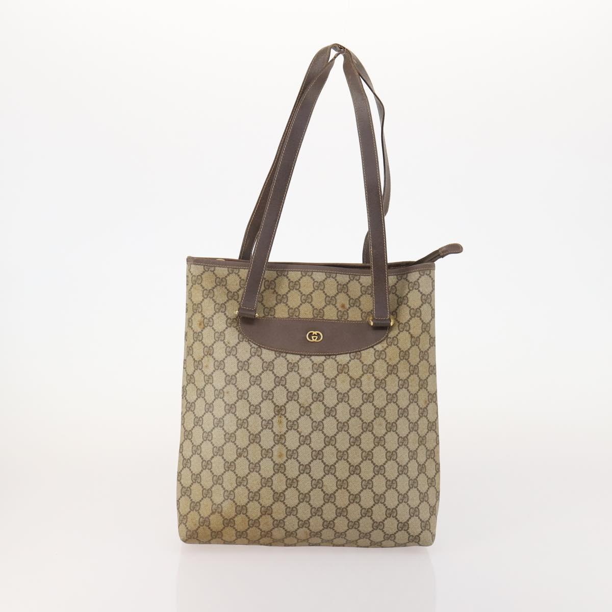 GUCCI GG Supreme GG Plus Web Sherry Line Bag PVC 4 Set Beige Ivory Auth 178836