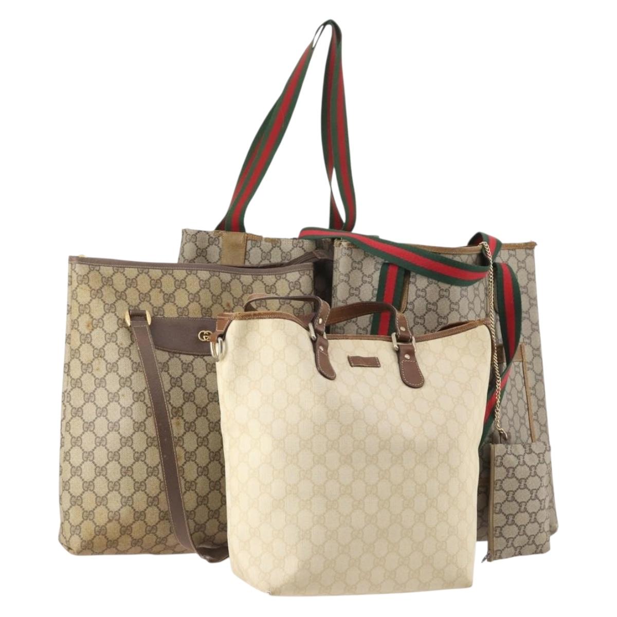 GUCCI GG Supreme GG Plus Web Sherry Line Bag PVC 4 Set Beige Ivory Auth 178836