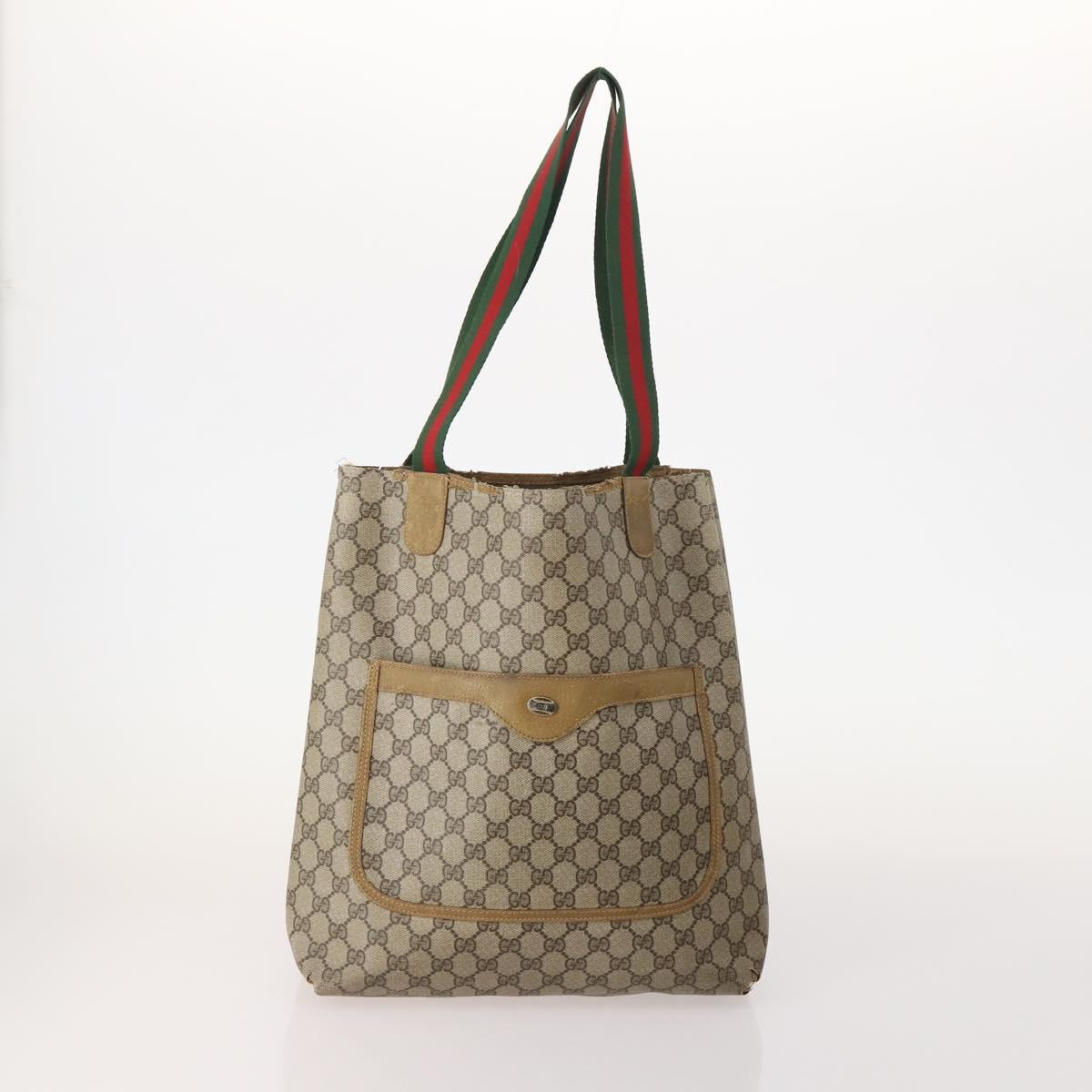 GUCCI GG Supreme GG Plus Web Sherry Line Bag PVC 4 Set Beige Ivory Auth 178836
