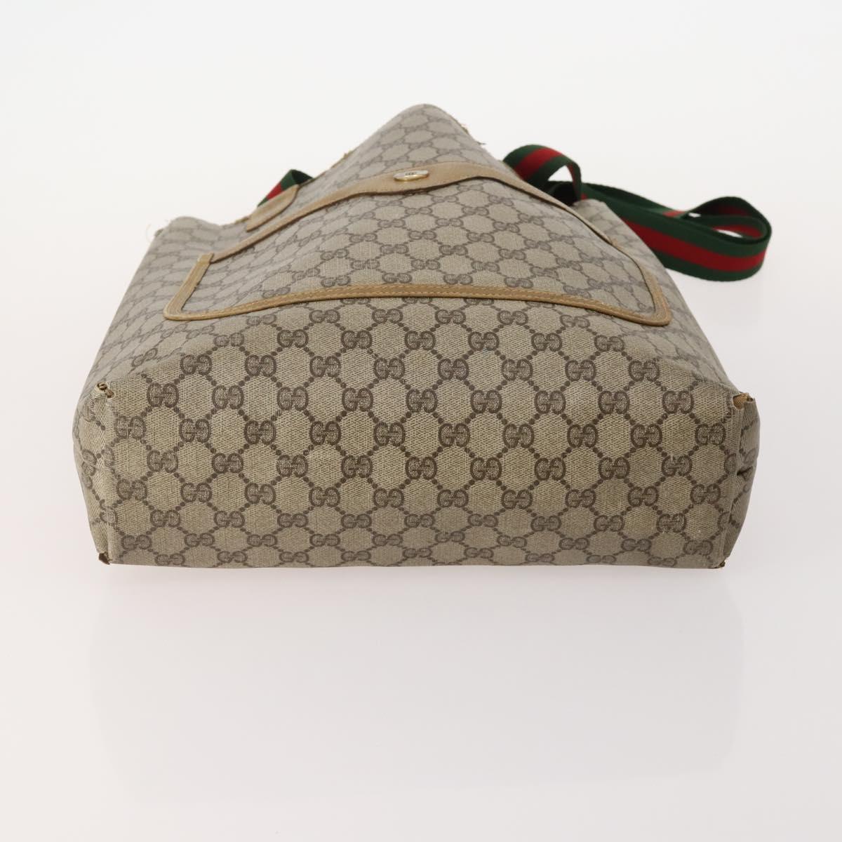 GUCCI GG Supreme GG Plus Web Sherry Line Bag PVC 4 Set Beige Ivory Auth 178836