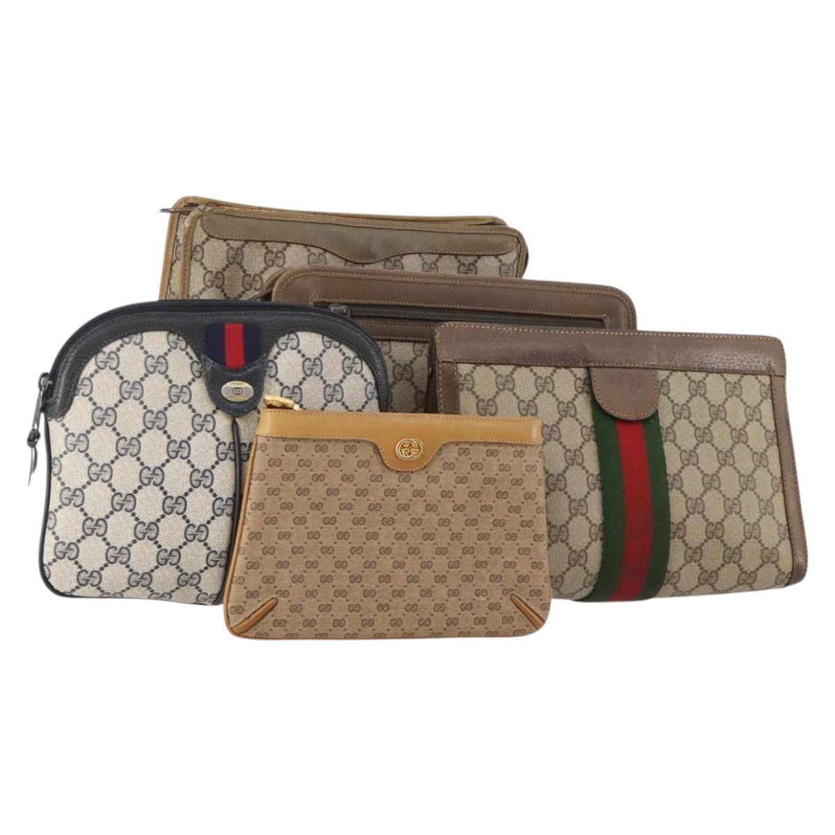 GUCCI GG Supreme Micro GG Supreme Bag PVC 5 Set Beige Navy Auth 178838