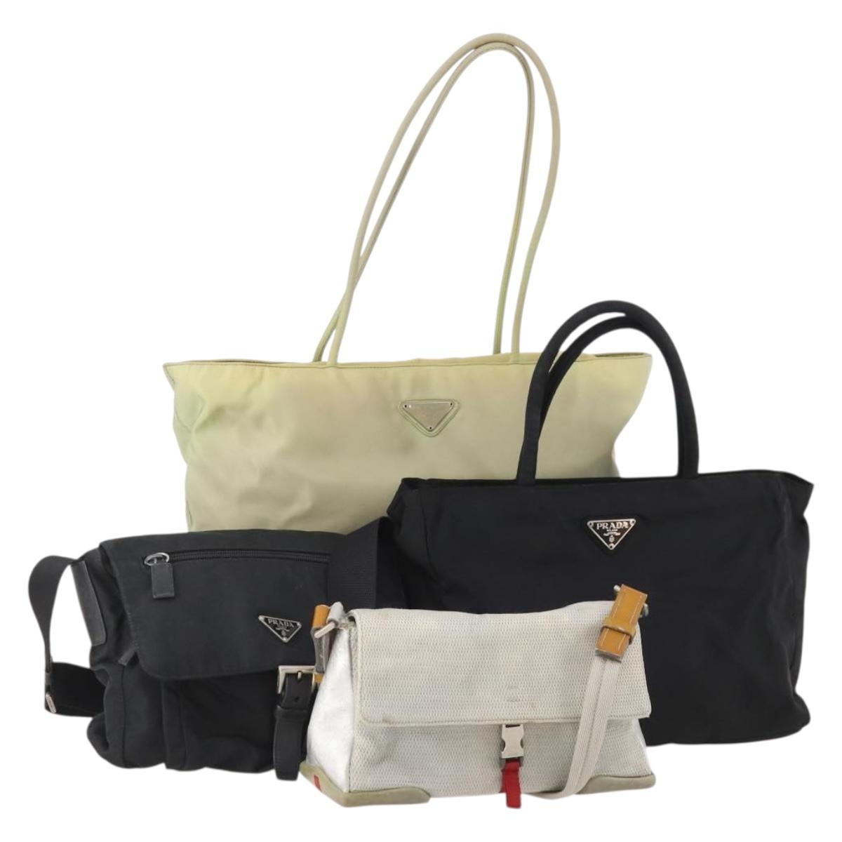 PRADA Hand Bag Nylon 4 Set Black Silver Green Auth 178840