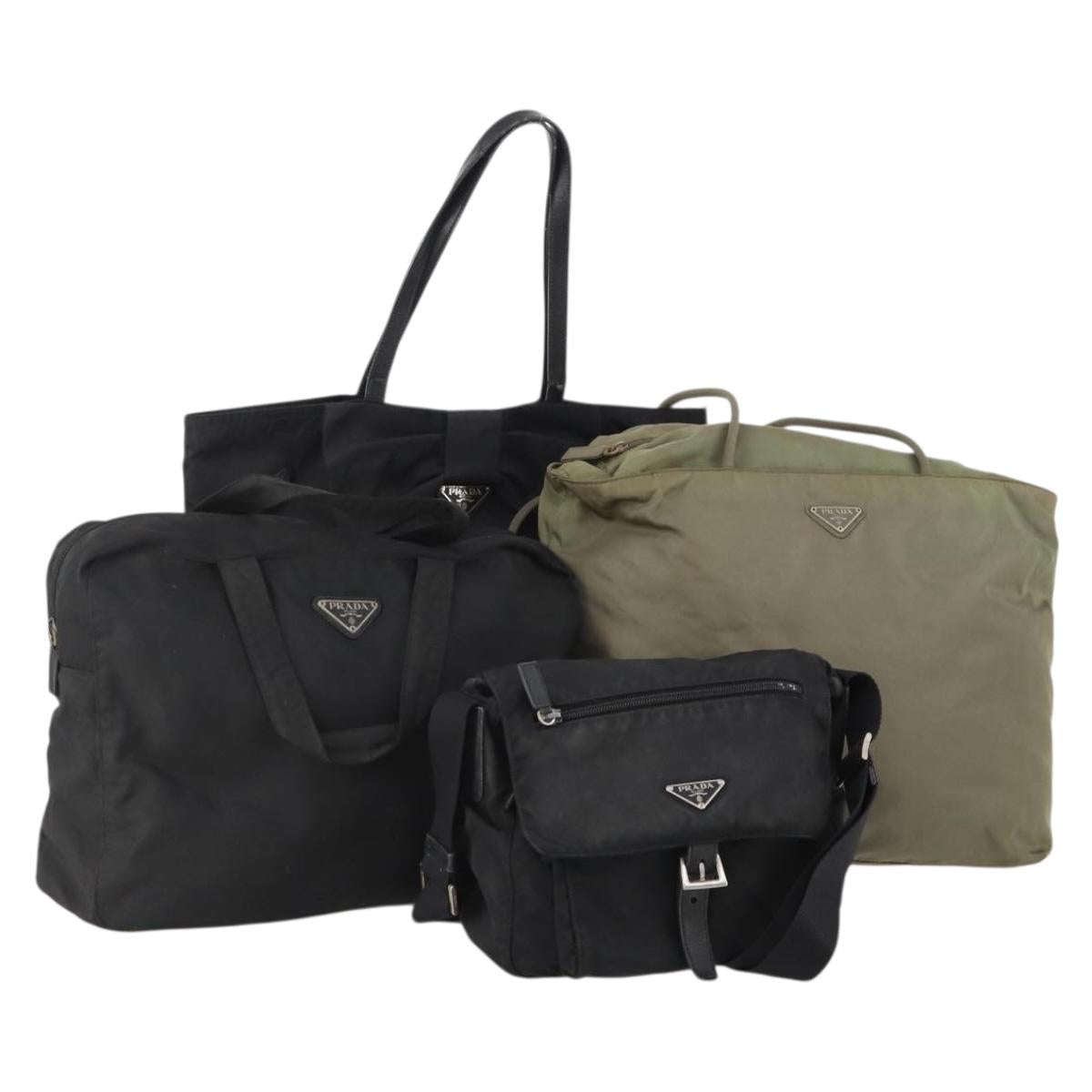 PRADA Shoulder Bag Nylon 4 Set Black Khaki Auth 178841