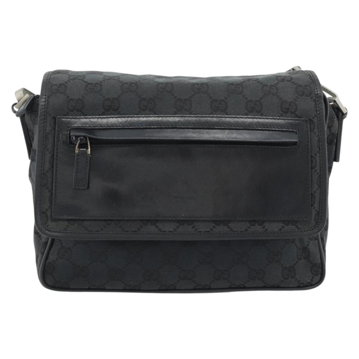 GUCCI GG Canvas Shoulder Bag Black Silver 019 0375 Auth 178842