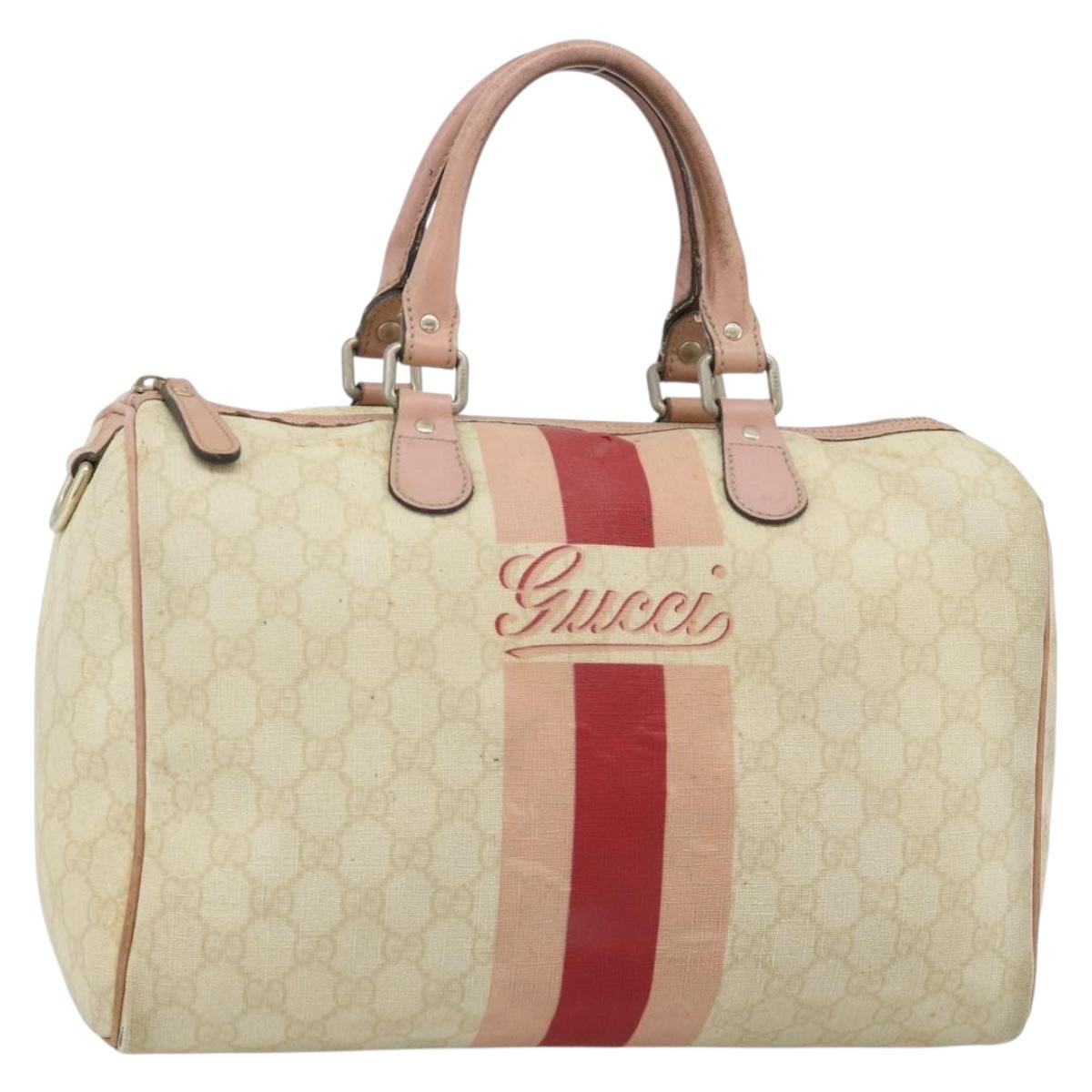 GUCCI GG Supreme Sherry Line Boston Bag PVC Beige Gold 189895 Auth 178843