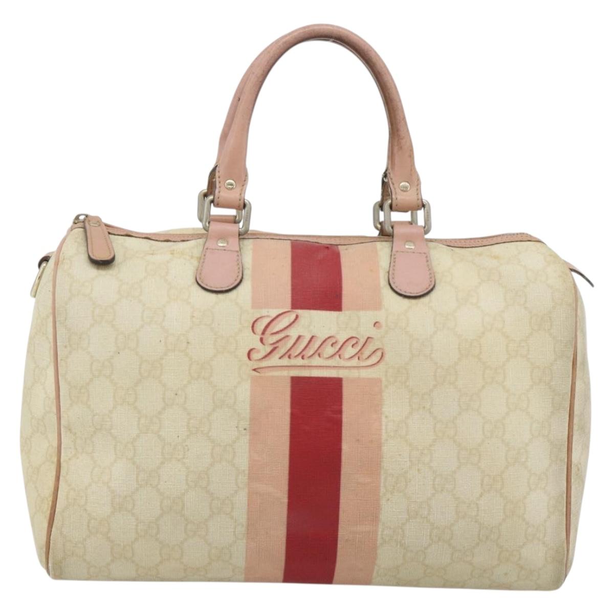 GUCCI GG Supreme Sherry Line Boston Bag PVC Beige Gold 189895 Auth 178843