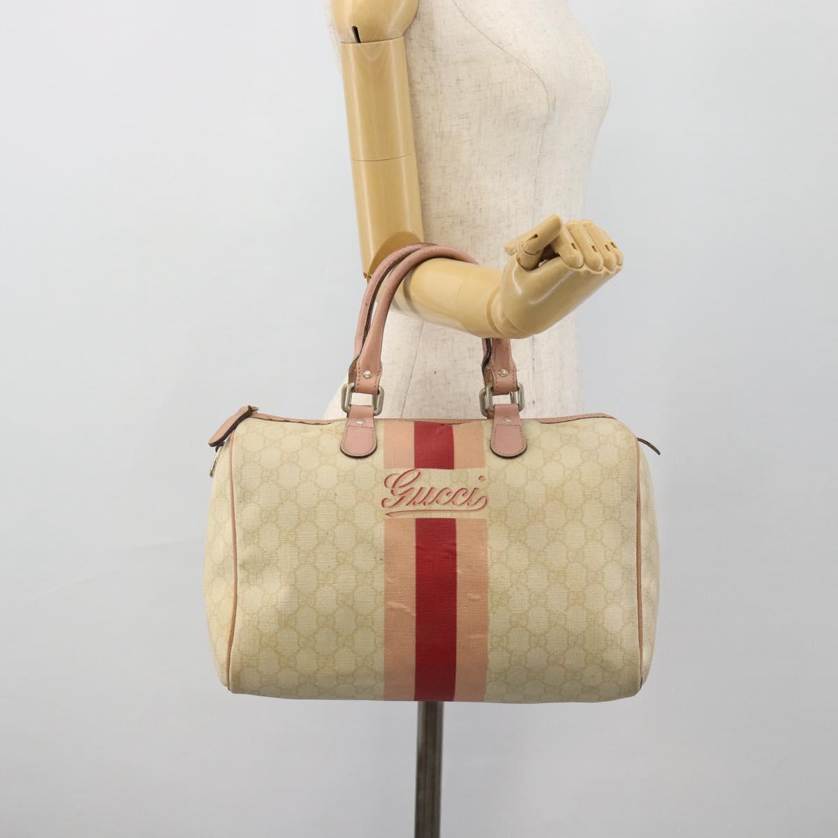 GUCCI GG Supreme Sherry Line Boston Bag PVC Beige Gold 189895 Auth 178843