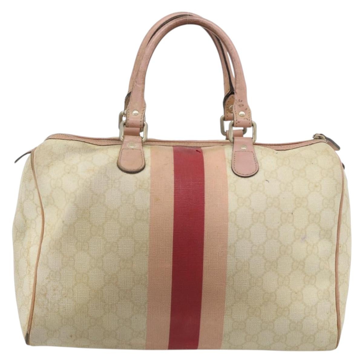 GUCCI GG Supreme Sherry Line Boston Bag PVC Beige Gold 189895 Auth 178843