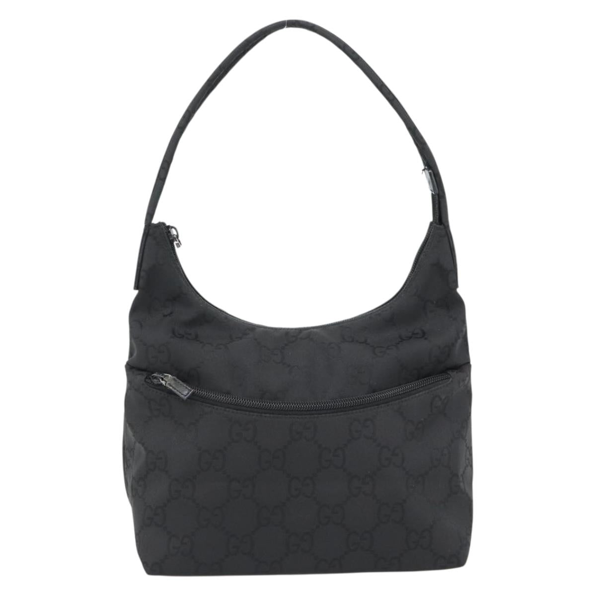 GUCCI GG Canvas Shoulder Bag Nylon Black Silver 01 3386 Auth 178845