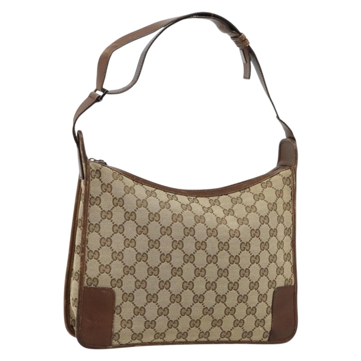 GUCCI GG Canvas Shoulder Bag Beige Silver 001 4205 Auth 178846