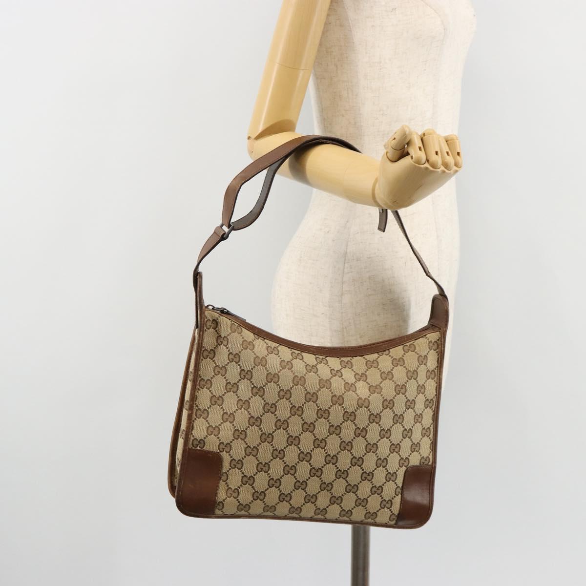GUCCI GG Canvas Shoulder Bag Beige Silver 001 4205 Auth 178846
