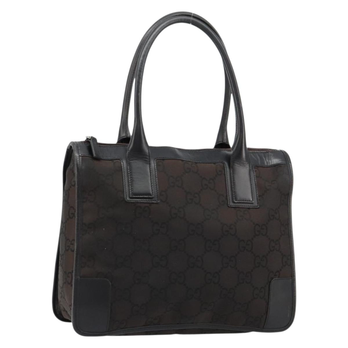 GUCCI GG Canvas Hand Bag Nylon Outlet Black Silver 143742 Auth 178847