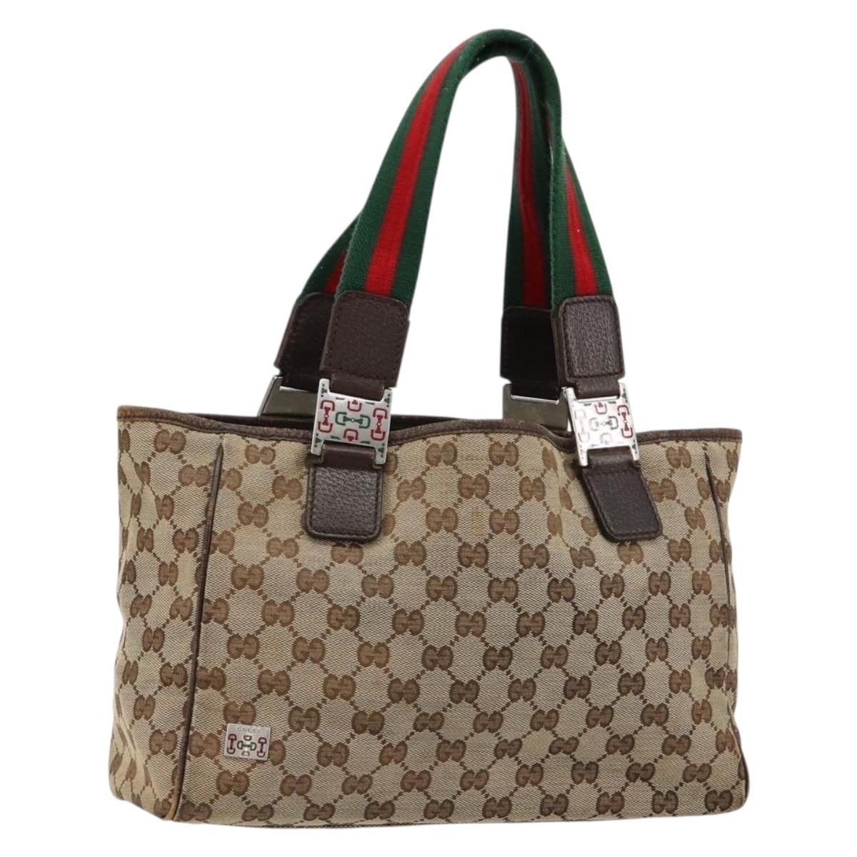 GUCCI GG Canvas Web Sherry Line Hand Bag Beige Silver Auth 178849