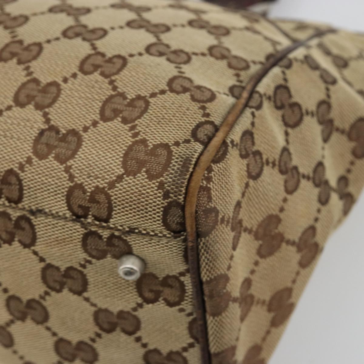 GUCCI GG Canvas Web Sherry Line Hand Bag Beige Silver Auth 178849