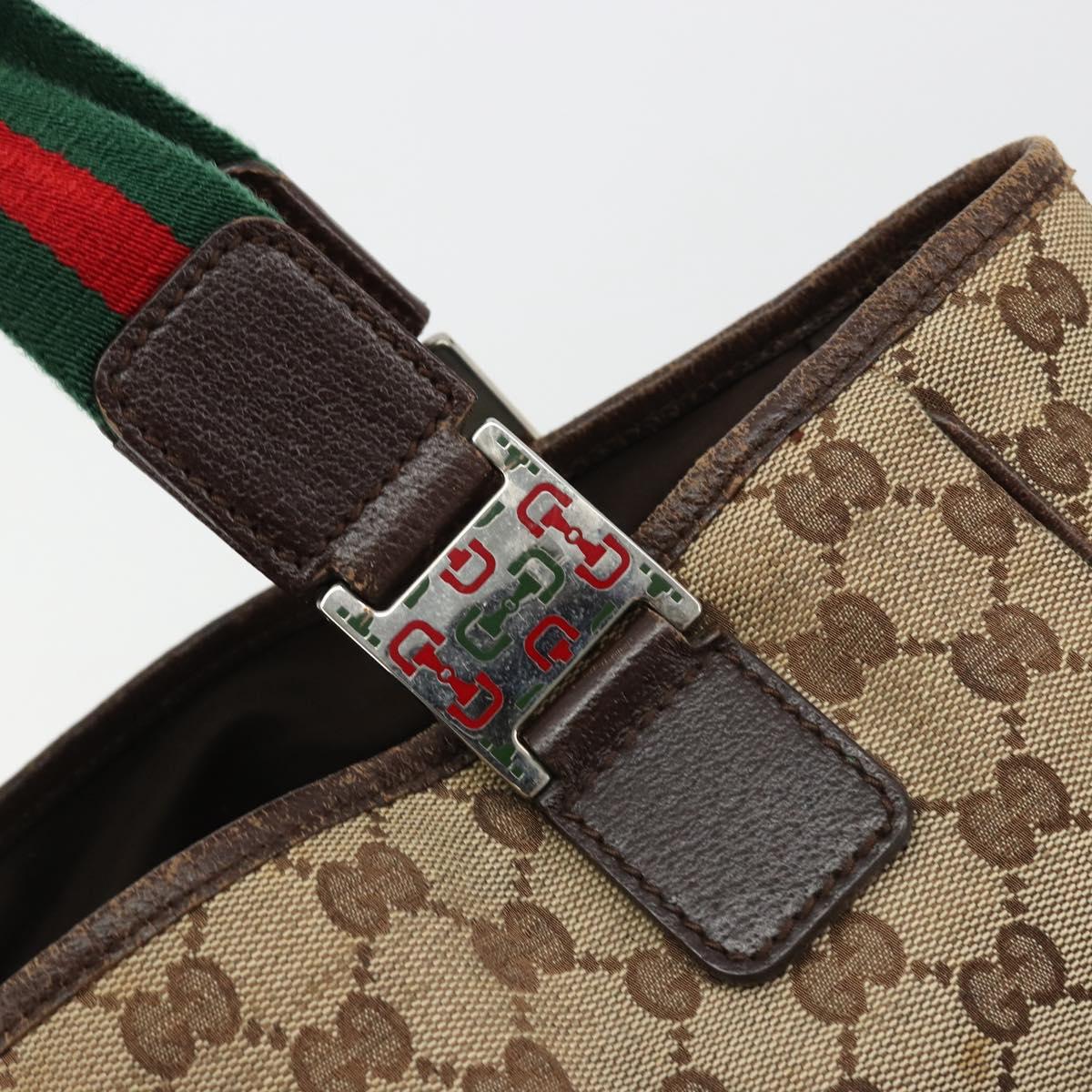 GUCCI GG Canvas Web Sherry Line Hand Bag Beige Silver Auth 178849