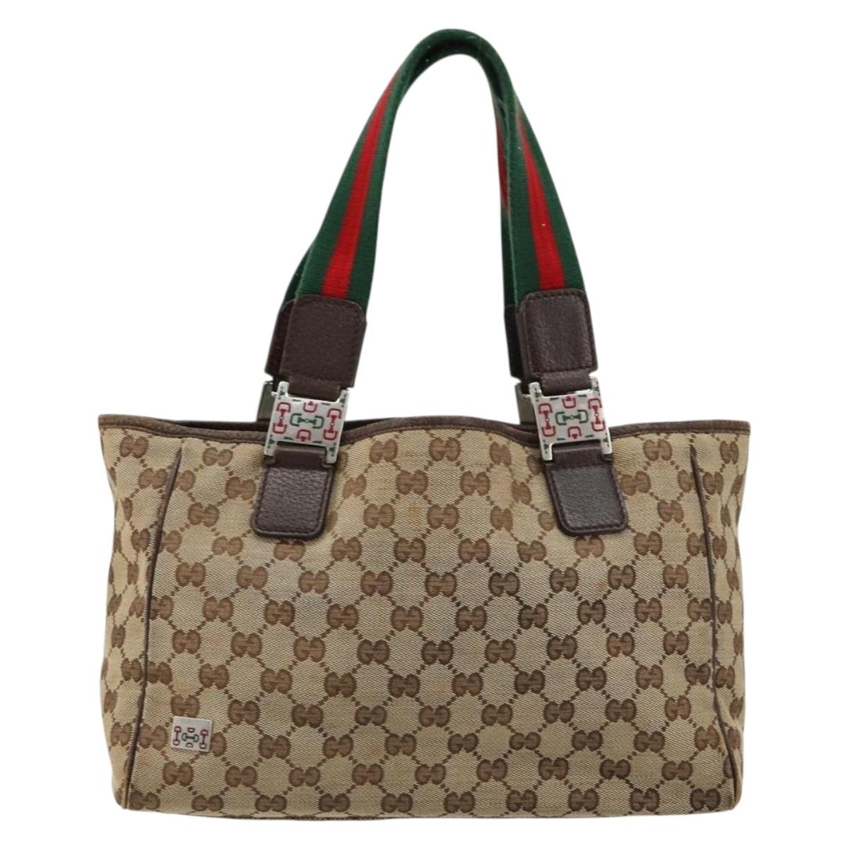GUCCI GG Canvas Web Sherry Line Hand Bag Beige Silver Auth 178849