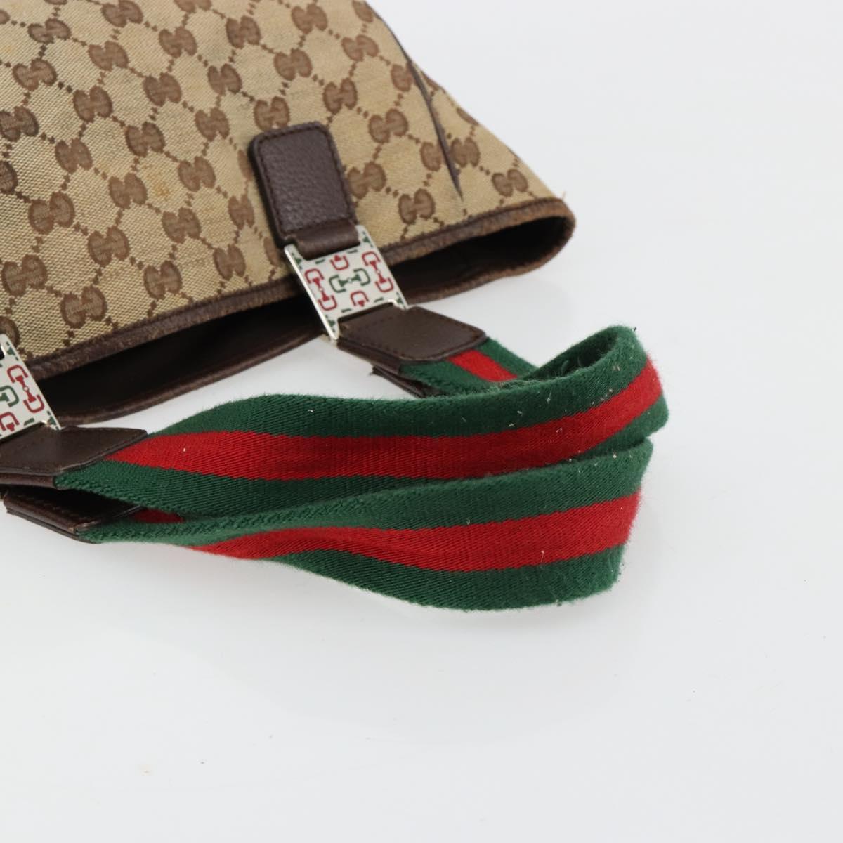 GUCCI GG Canvas Web Sherry Line Hand Bag Beige Silver Auth 178849
