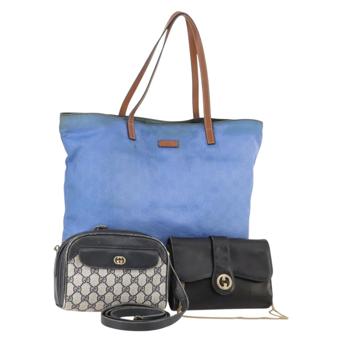 GUCCI GG Canvas GG Supreme Bag PVC Leather Nylon 3 Set Navy Blue Auth 178850
