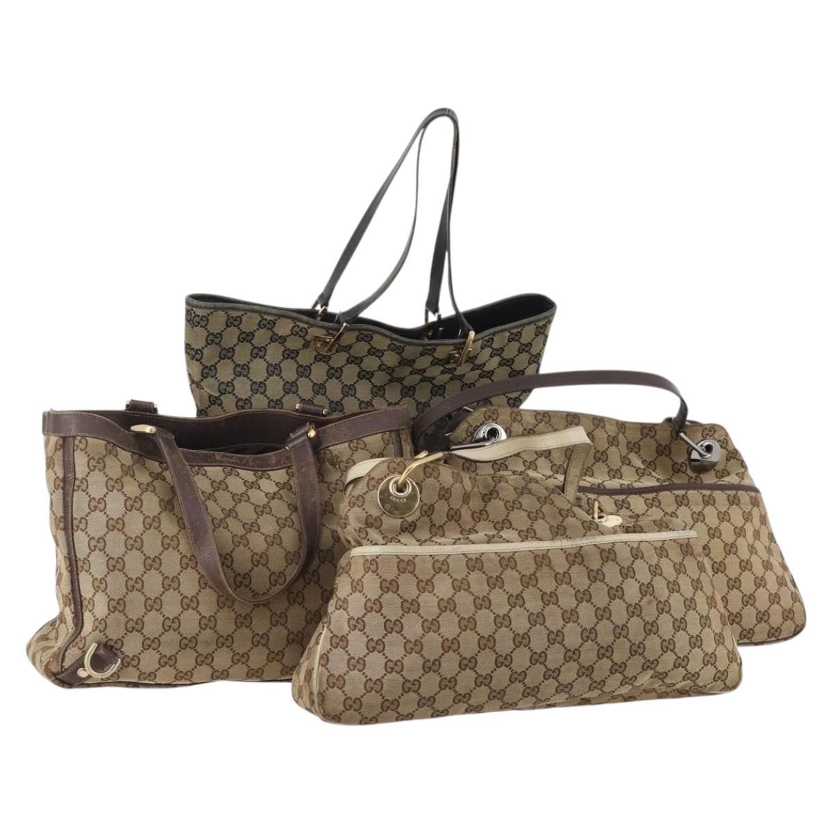 GUCCI GG Canvas Tote Bag 4 Set Navy Beige Auth 178851