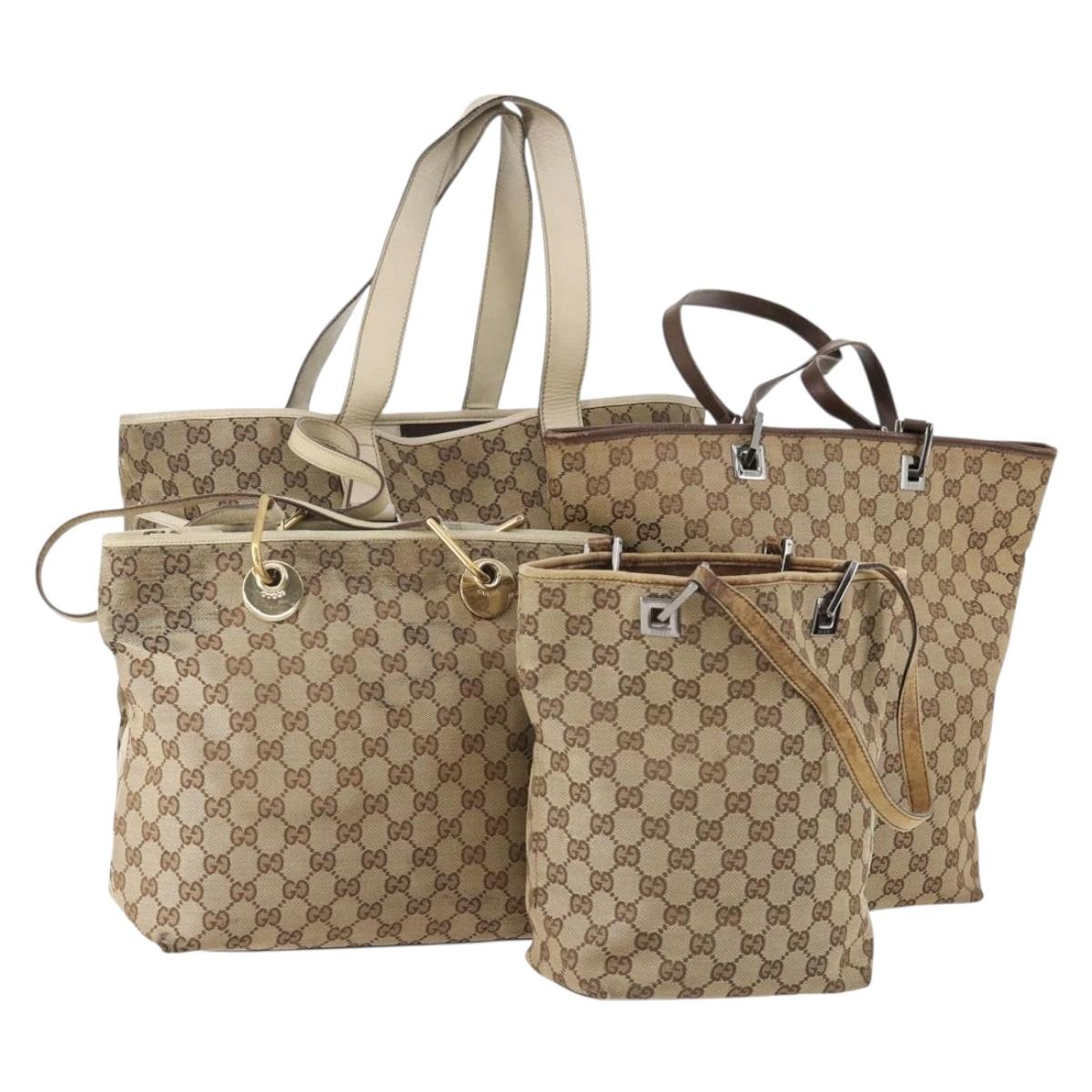 GUCCI GG Canvas Tote Bag 4 Set Beige Auth 178852