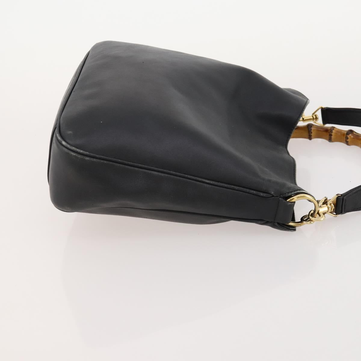 GUCCI Bamboo Shoulder Bag Leather Suede 3 Set 2way Black Dark Brown Auth 178853