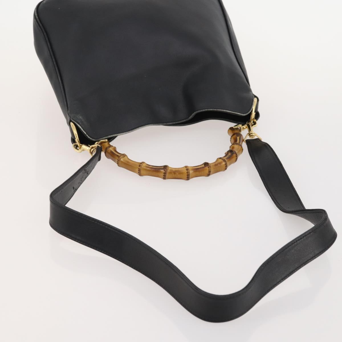GUCCI Bamboo Shoulder Bag Leather Suede 3 Set 2way Black Dark Brown Auth 178853