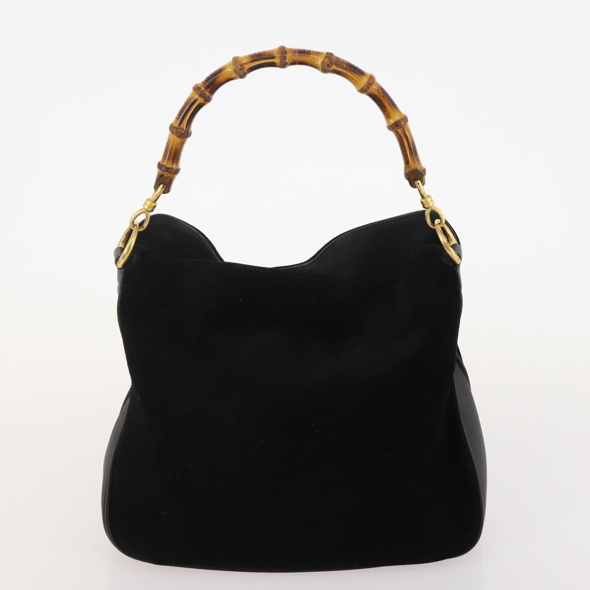 GUCCI Bamboo Shoulder Bag Leather Suede 3 Set 2way Black Dark Brown Auth 178853