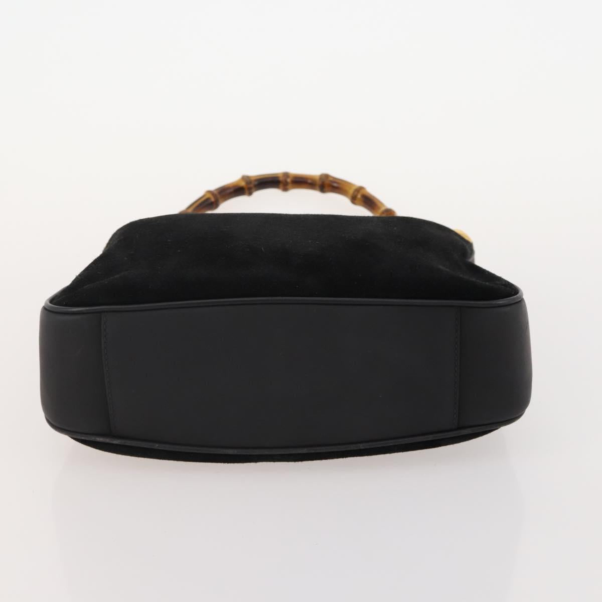 GUCCI Bamboo Shoulder Bag Leather Suede 3 Set 2way Black Dark Brown Auth 178853