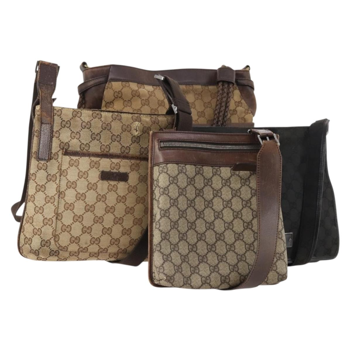 GUCCI GG Canvas Shoulder Bag 4 Set Black Beige Auth 178854