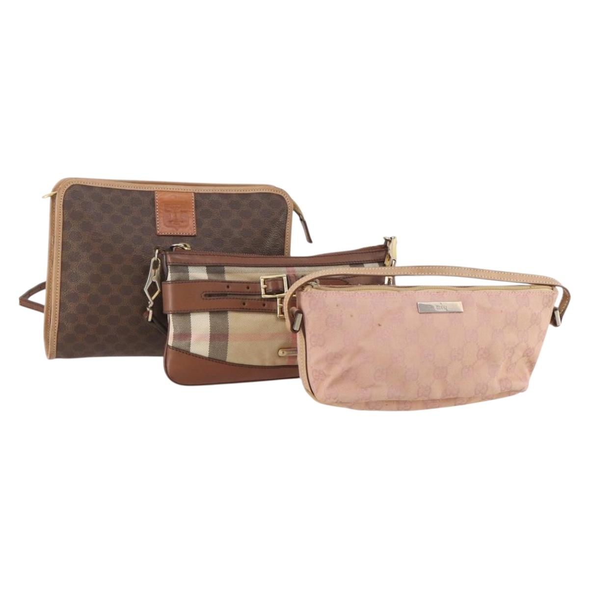 GUCCI Celine Burberry GG Canvas Macadam Canvas Nova Check Bag 3 Set Auth 178856