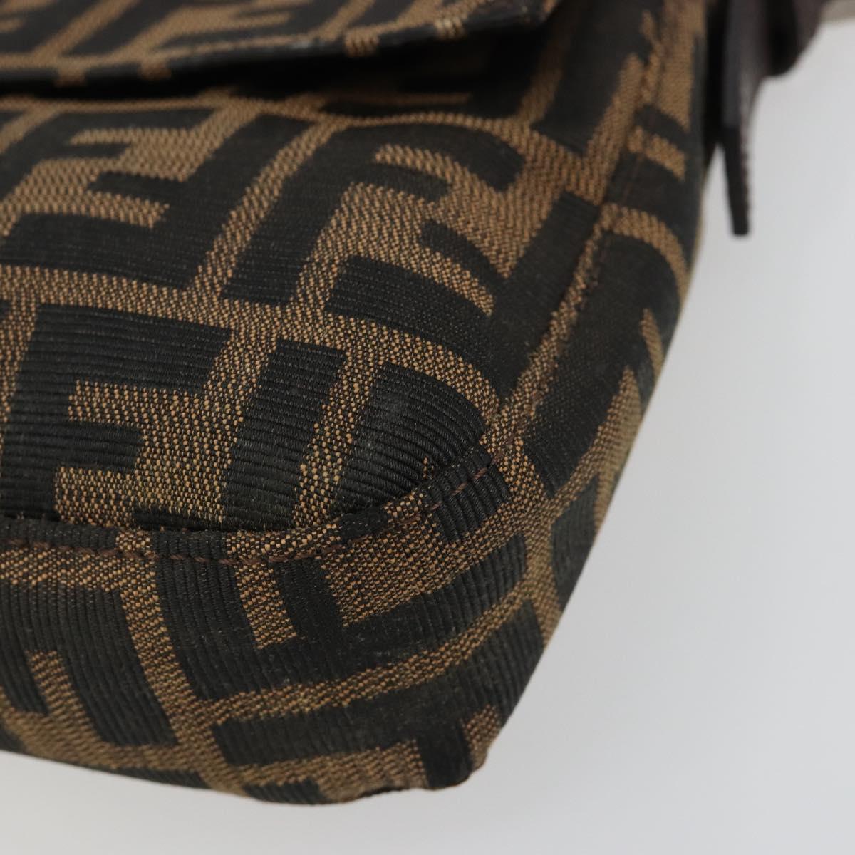 FENDI Zucca Canvas Mamma Baguette Shoulder Bag Black Brown Auth 178866SAM