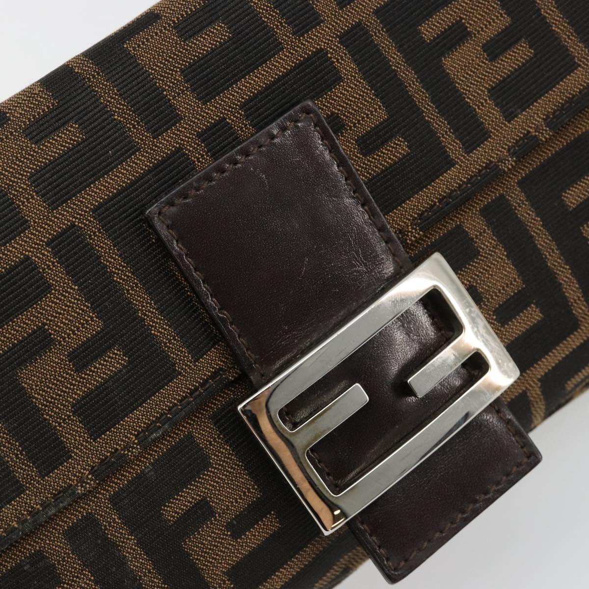 FENDI Zucca Canvas Mamma Baguette Shoulder Bag Black Brown Auth 178866SAM