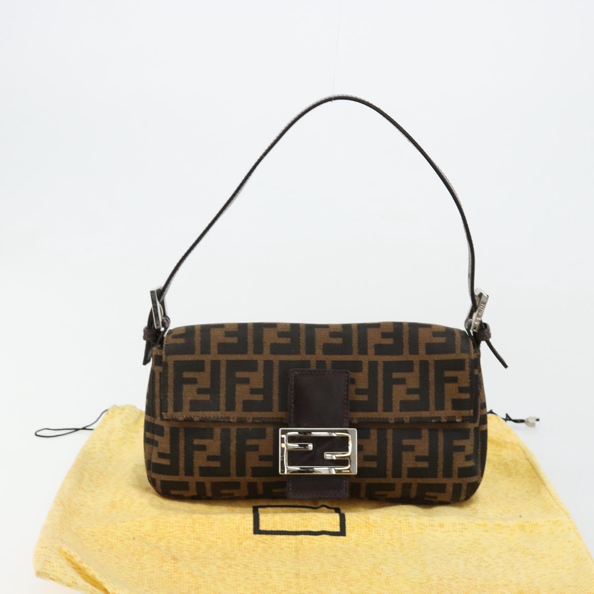 FENDI Zucca Canvas Mamma Baguette Shoulder Bag Black Brown Auth 178866SAM