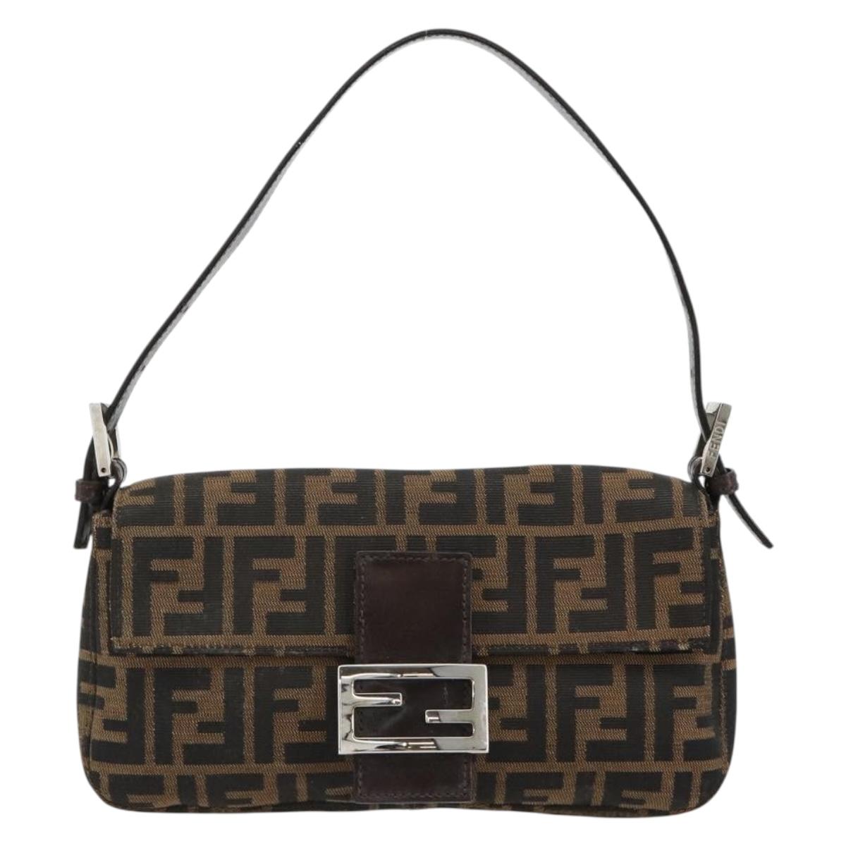 FENDI Zucca Canvas Mamma Baguette Shoulder Bag Black Brown Auth 178866SAM
