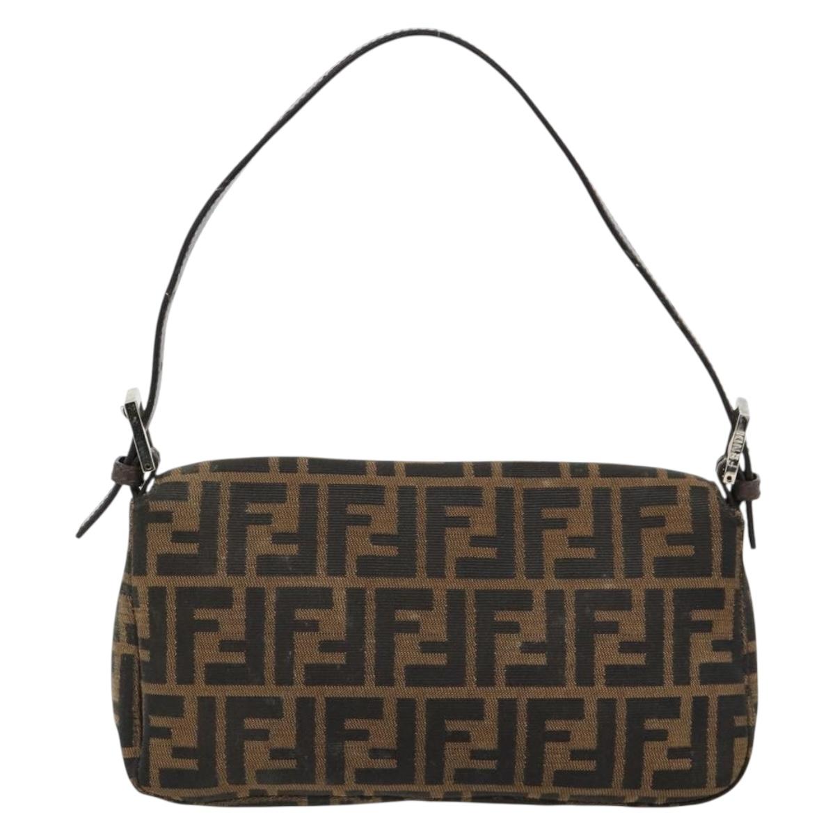FENDI Zucca Canvas Mamma Baguette Shoulder Bag Black Brown Auth 178866SAM