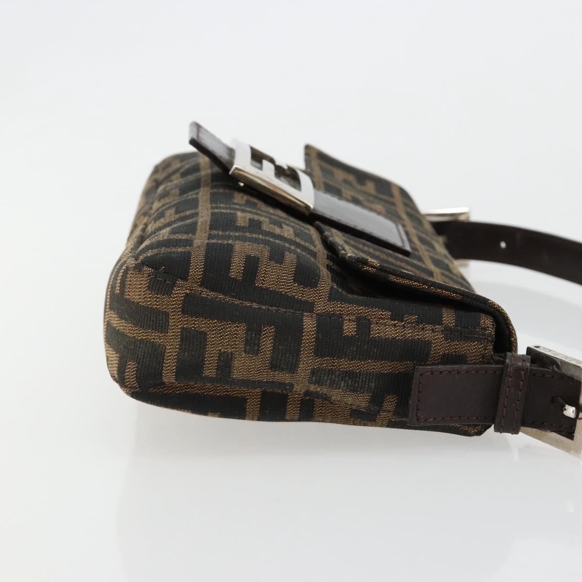 FENDI Zucca Canvas Mamma Baguette Shoulder Bag Black Brown Auth 178866SAM