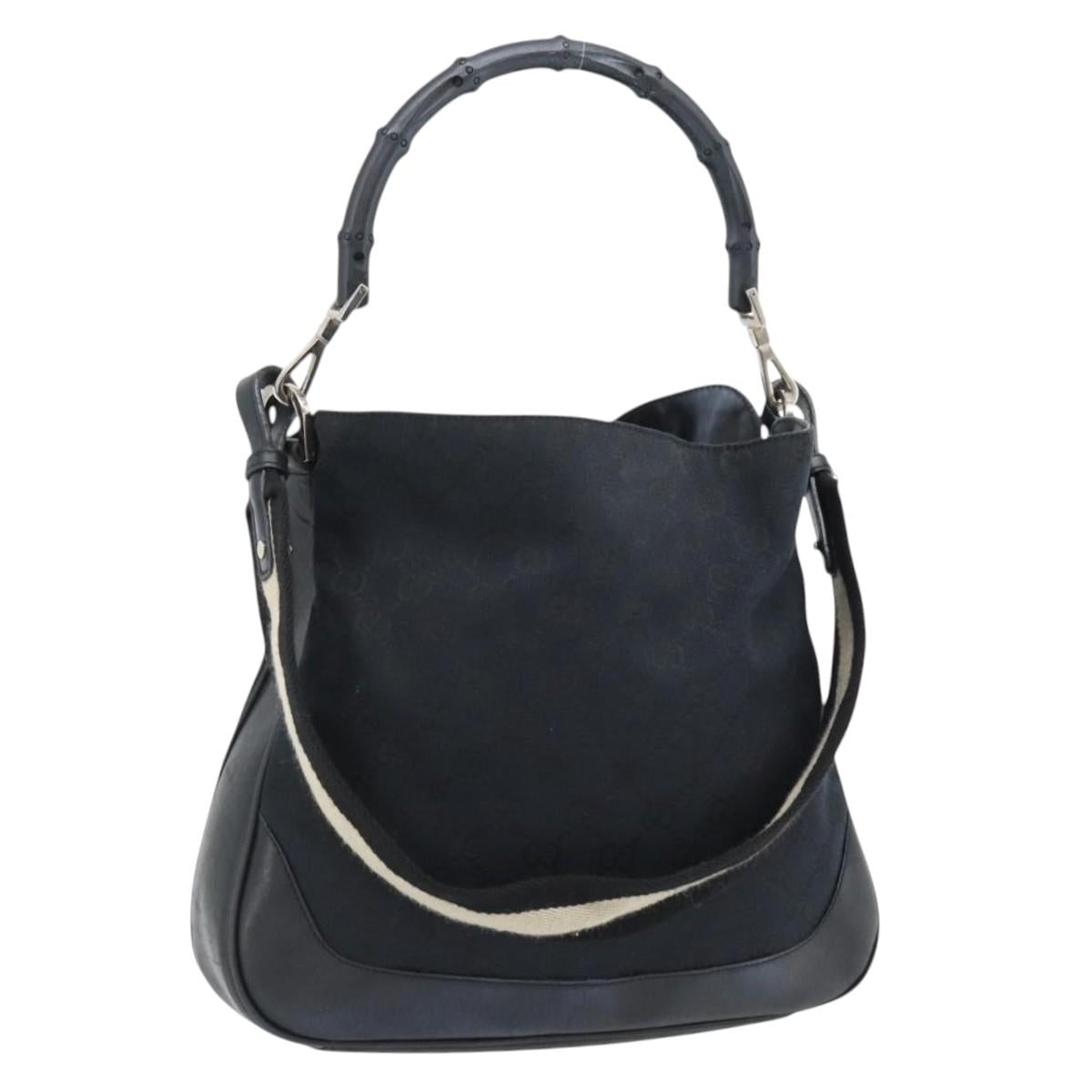 GUCCI GG Canvas Bamboo Shoulder Bag 2way Black Silver 001 4095 Auth 178867