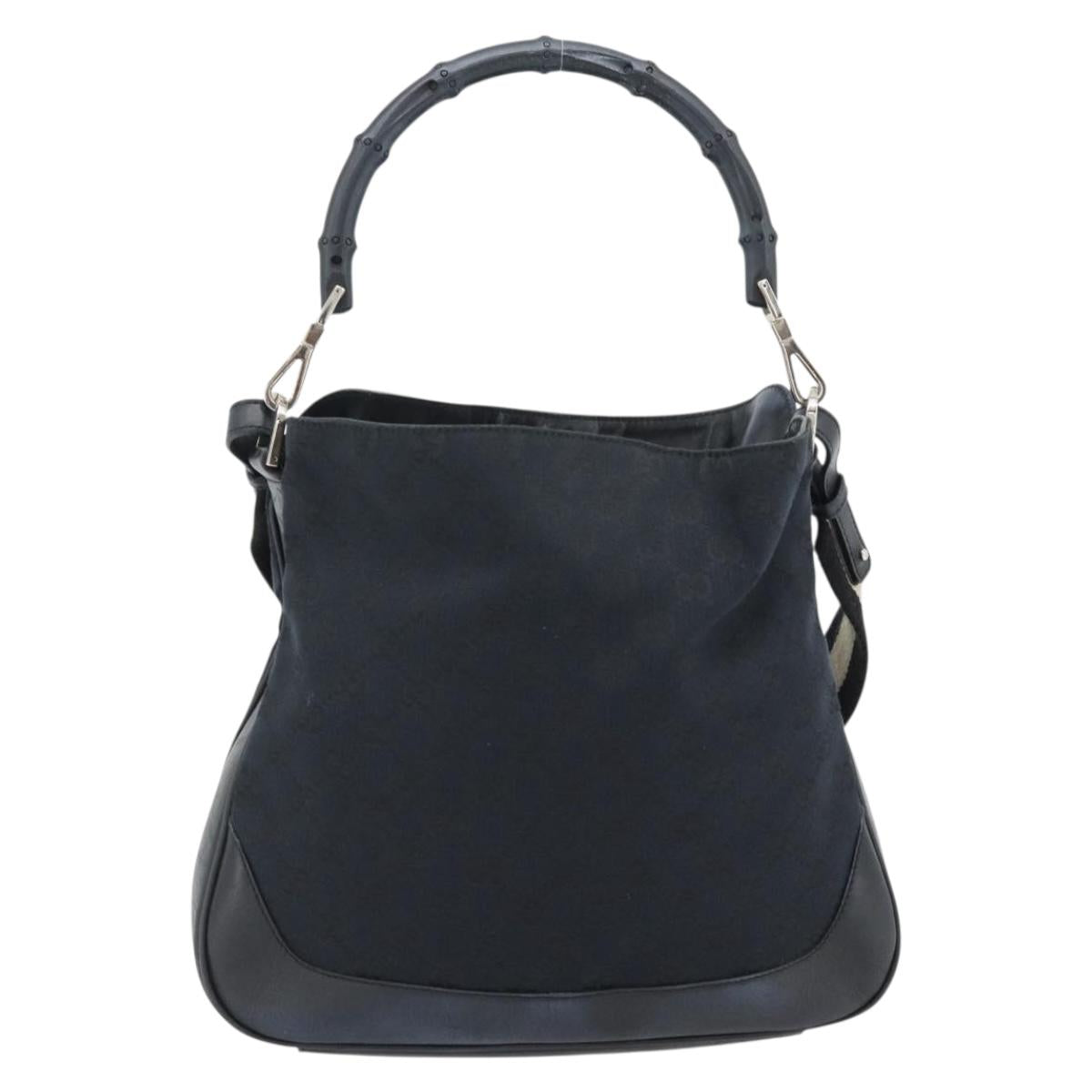 GUCCI GG Canvas Bamboo Shoulder Bag 2way Black Silver 001 4095 Auth 178867