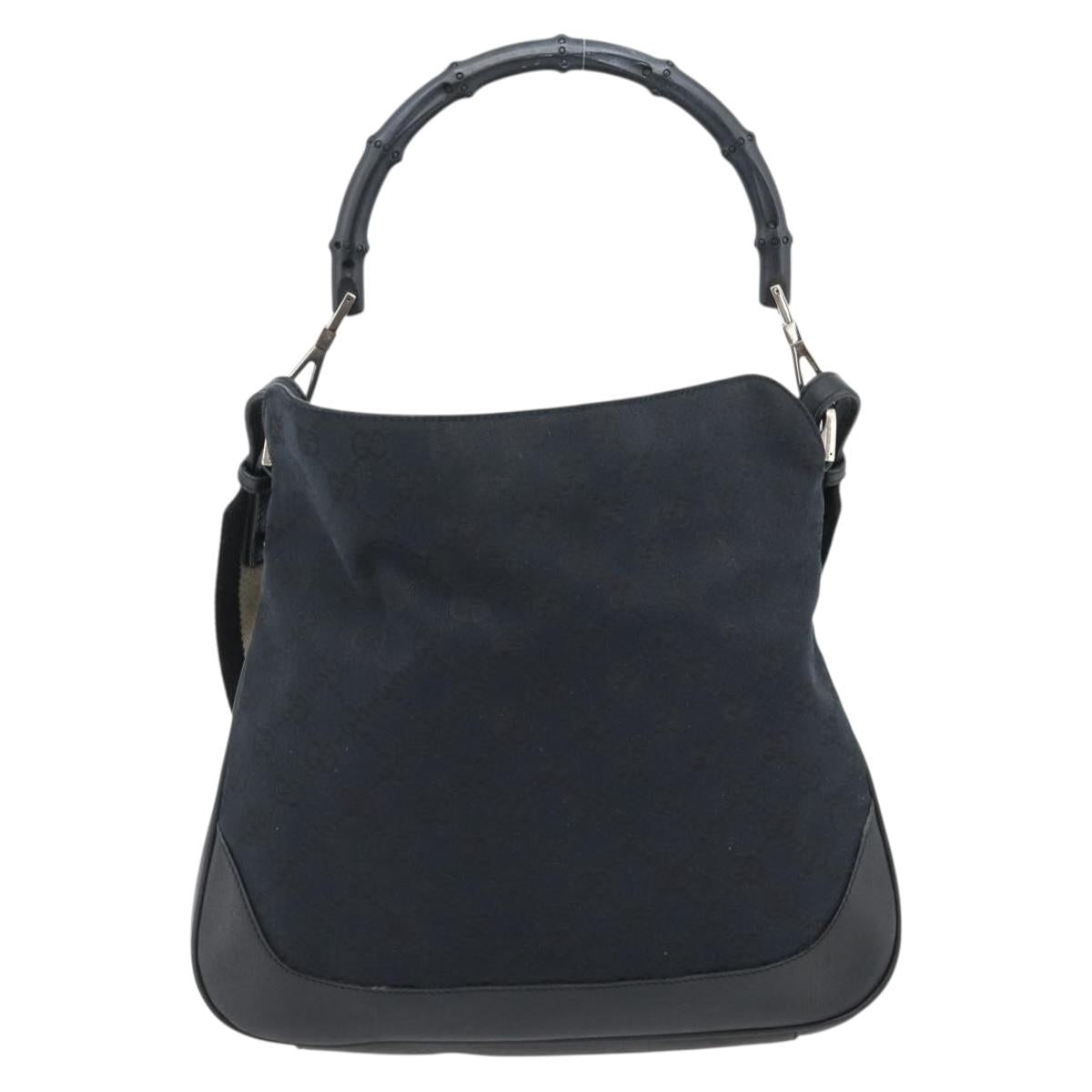 GUCCI GG Canvas Bamboo Shoulder Bag 2way Black Silver 001 4095 Auth 178867