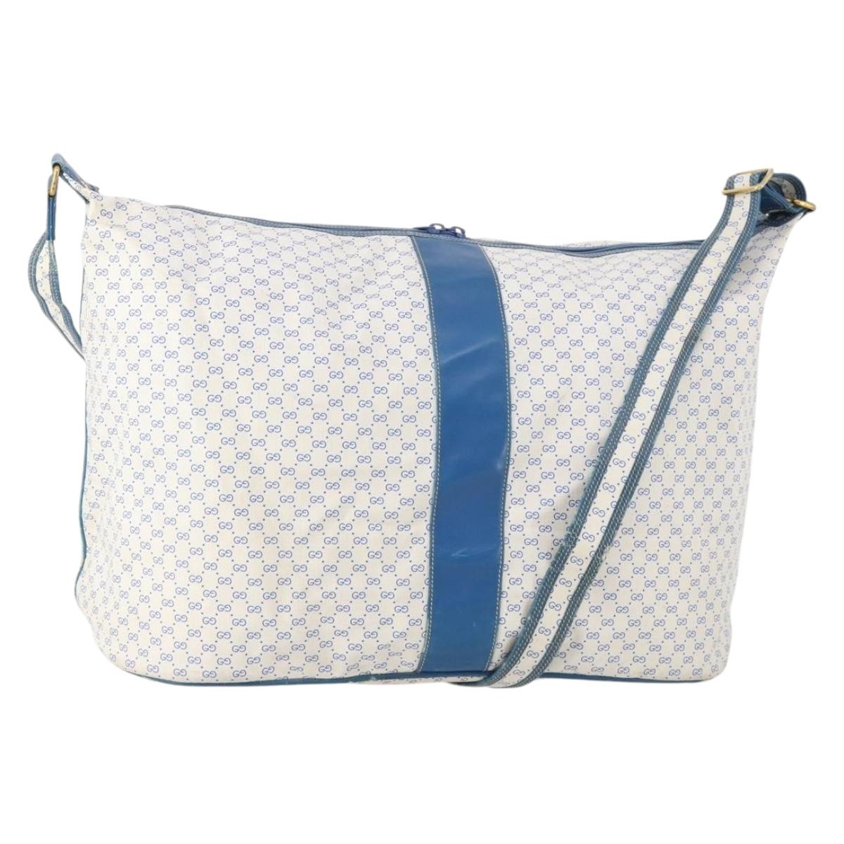 GUCCI Micro GG Supreme Shoulder Bag PVC Blue Gold Auth 178868