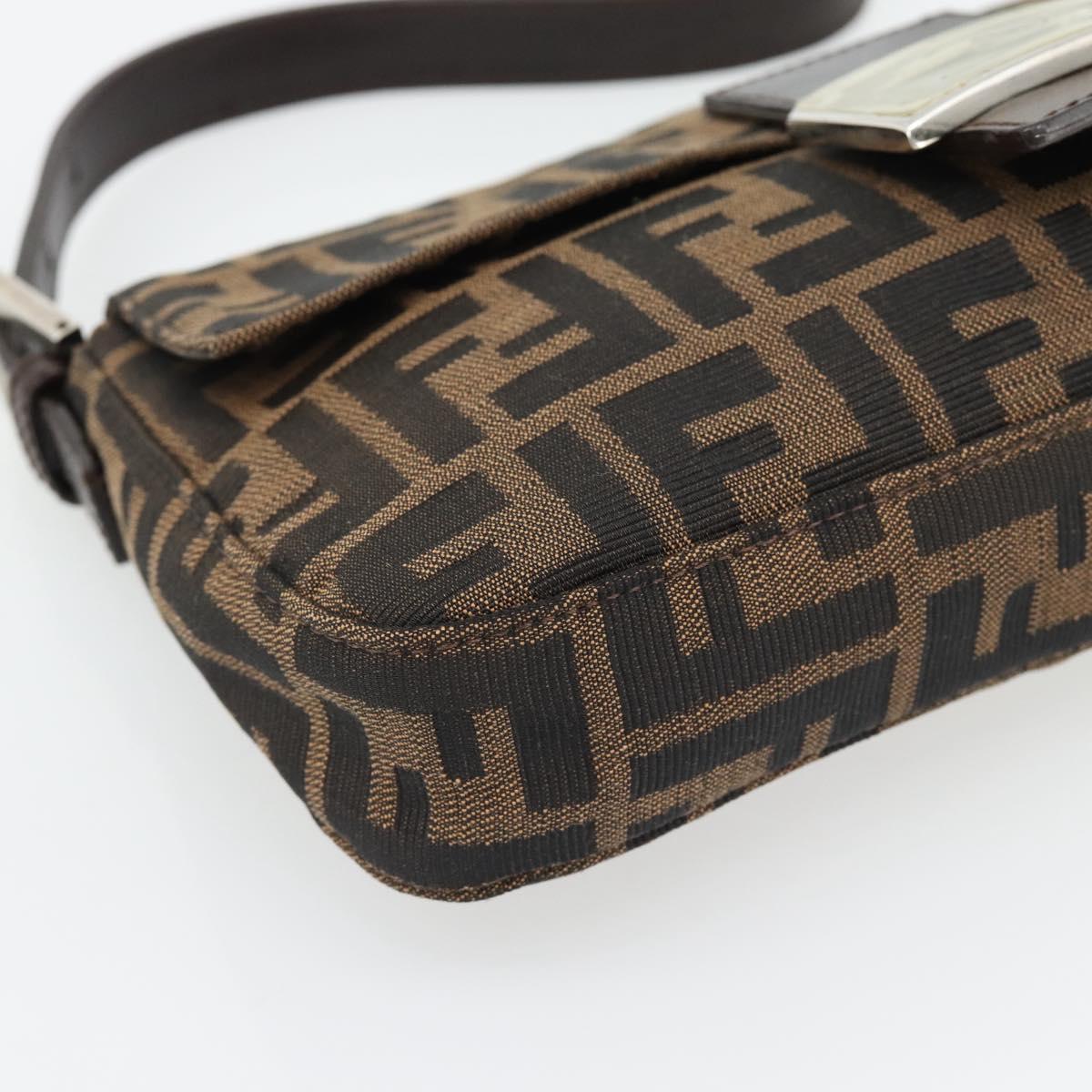 FENDI Zucca Canvas Mamma Baguette Shoulder Bag Black Brown Auth 178872SAM