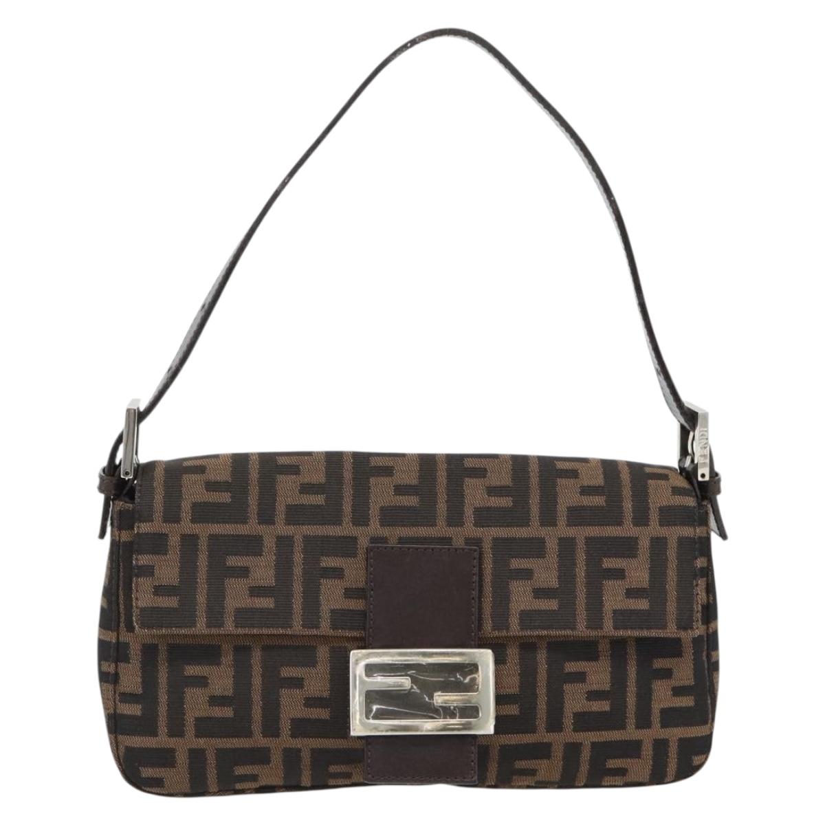 FENDI Zucca Canvas Mamma Baguette Shoulder Bag Black Brown Auth 178872SAM