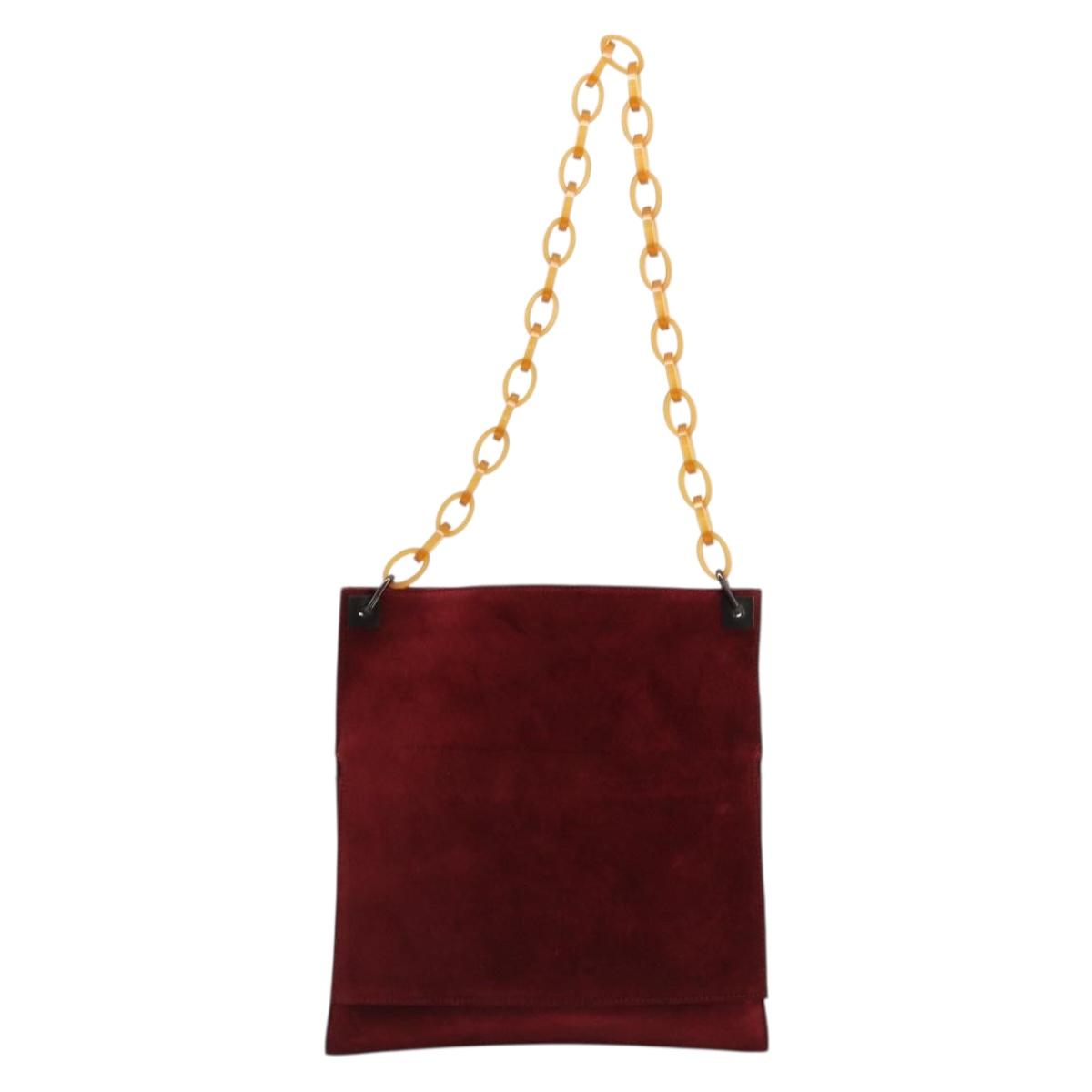 FENDI Plastic Chain Shoulder Bag Suede Red Auth 178876