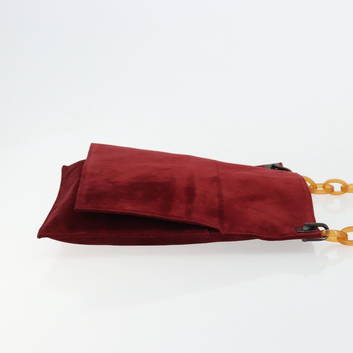 FENDI Plastic Chain Shoulder Bag Suede Red Auth 178876
