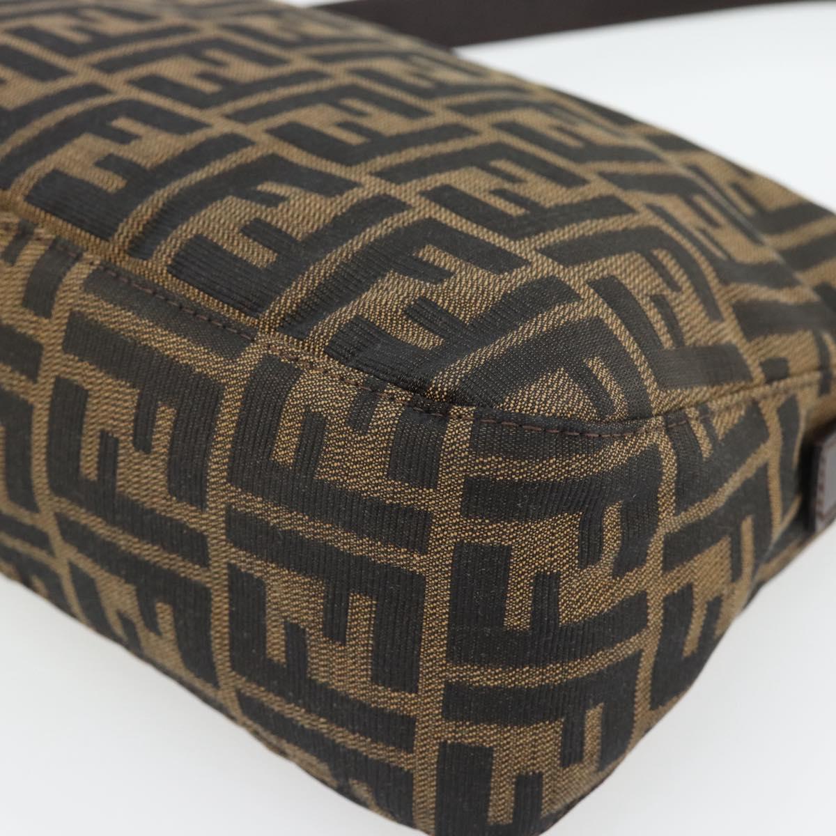 FENDI Zucca Canvas Mamma Baguette Shoulder Bag Black Brown Auth 178877SAM