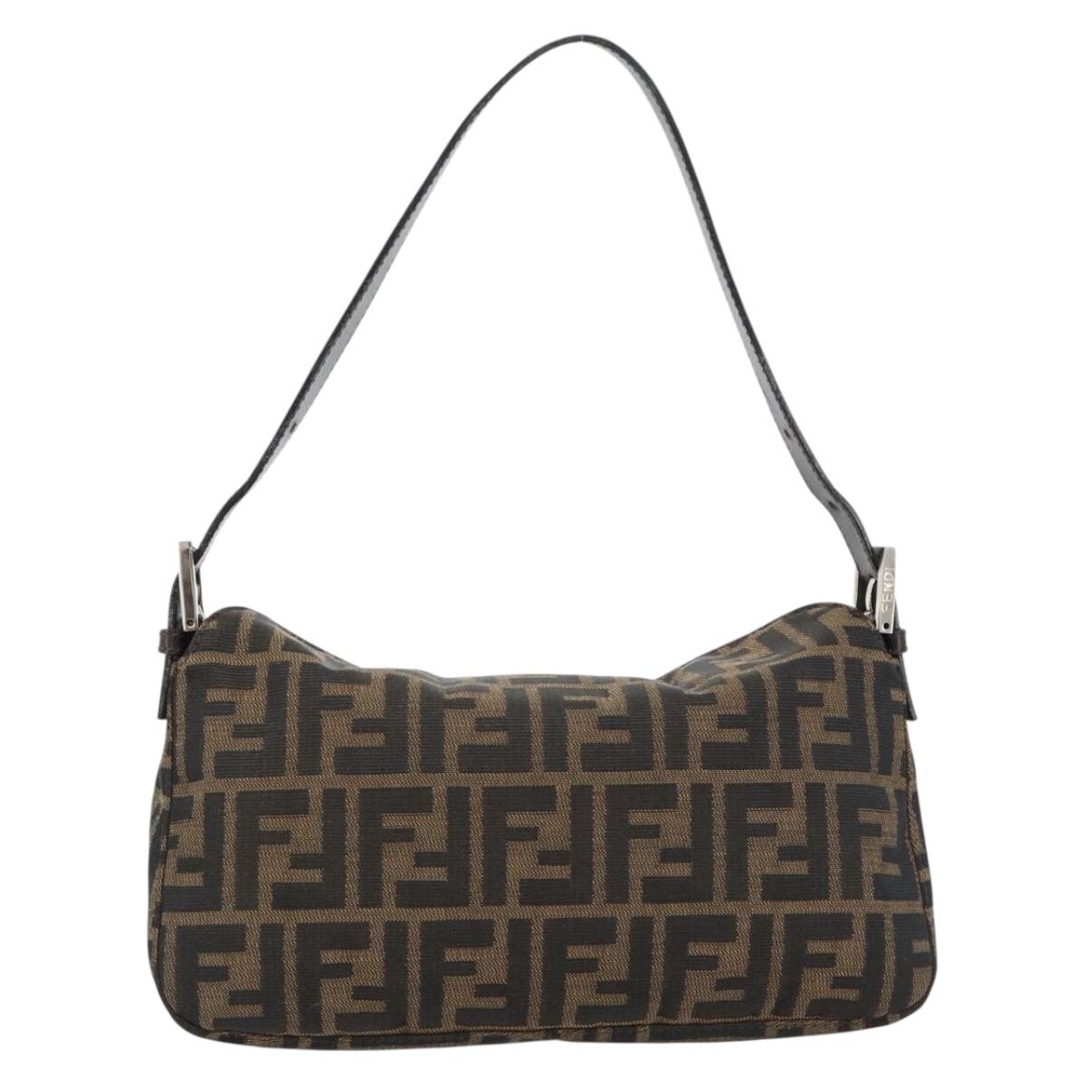 FENDI Zucca Canvas Mamma Baguette Shoulder Bag Black Brown Auth 178877SAM