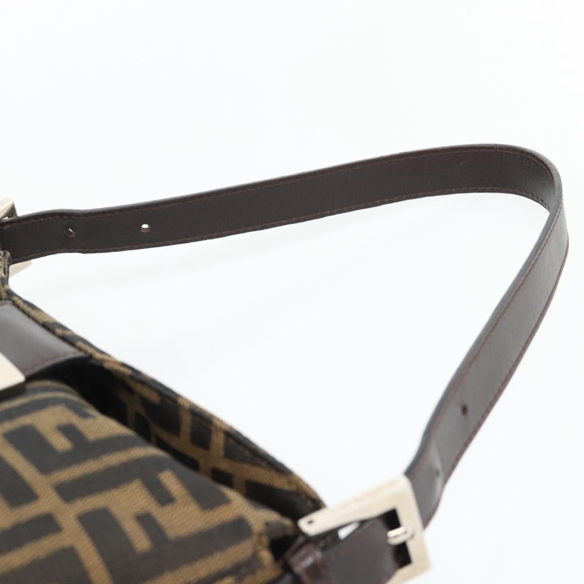 FENDI Zucca Canvas Mamma Baguette Shoulder Bag Black Brown Auth 178877SAM