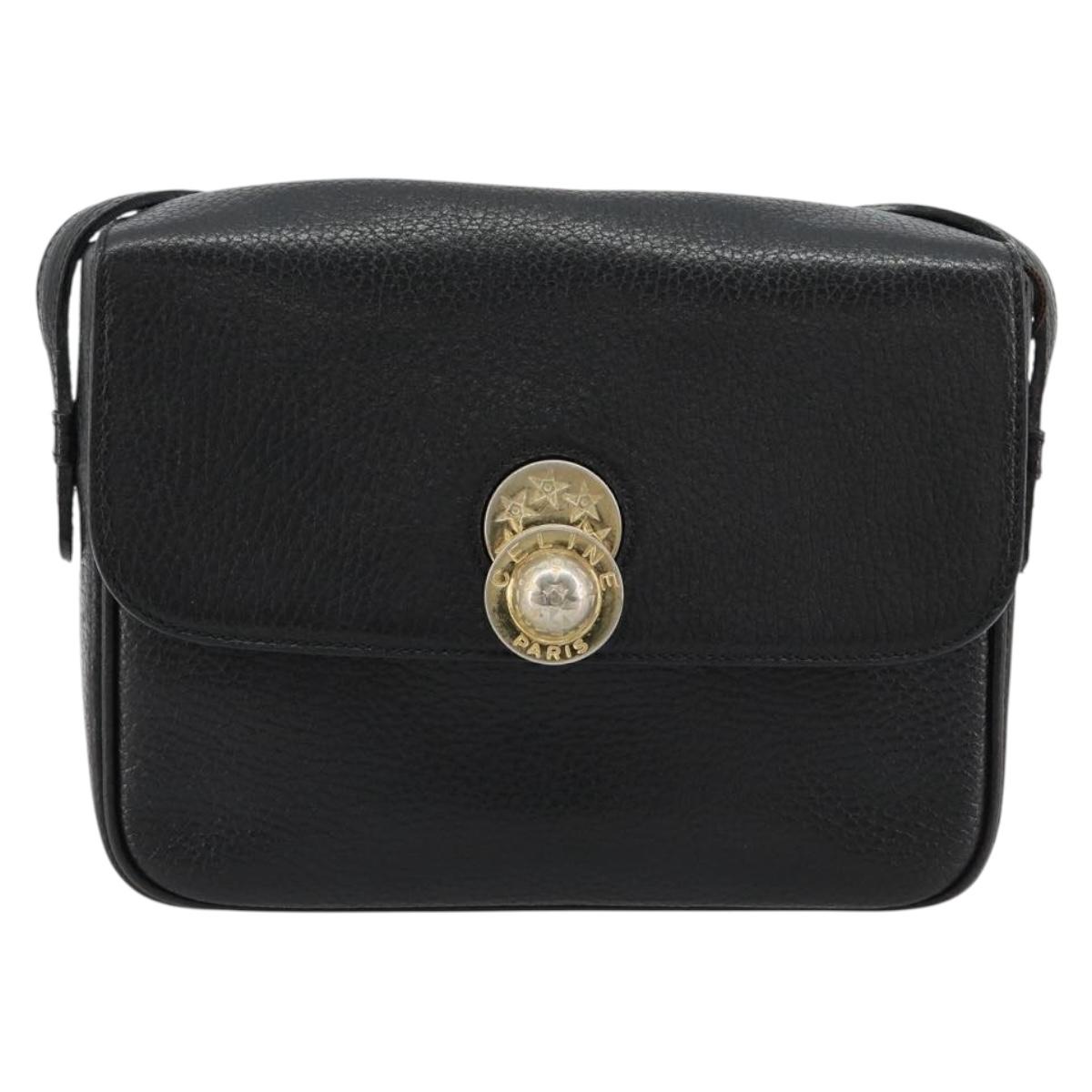 CELINE Shoulder Bag Leather Black Gold Auth 178878A