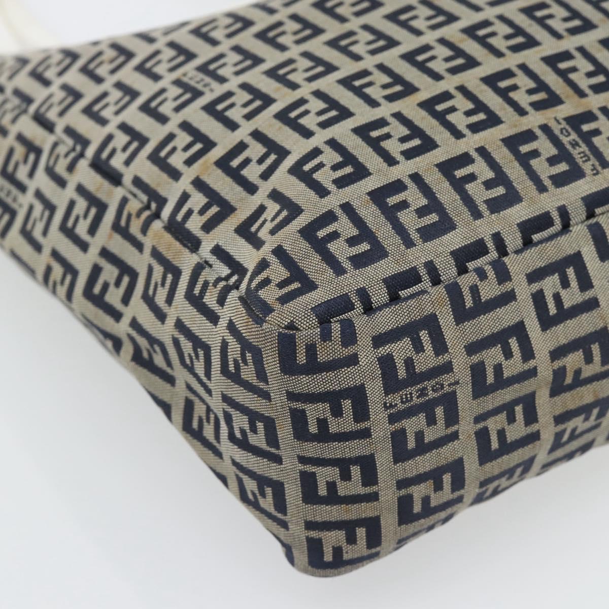 FENDI Zucchino Canvas Hand Bag Navy Silver Auth 178879